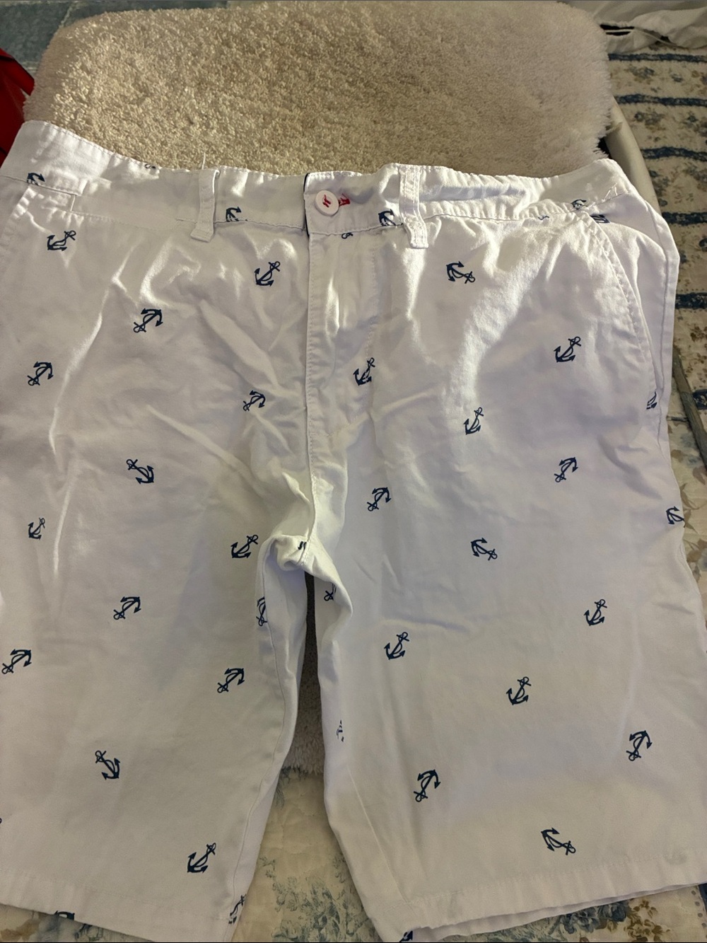 Beverly Hills Polo Club White Shorts with Navy Nautical Anchor Embroidery
